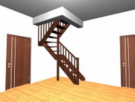 Wood loft stairs 3d model preview