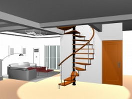Apartment loft helical stair 3d preview