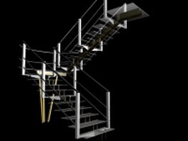 Half Landing glass stairs 3d model preview