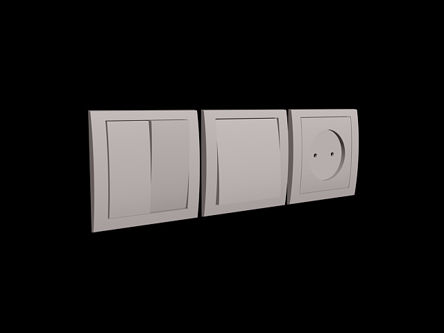 Two light switches and socket 3d rendering