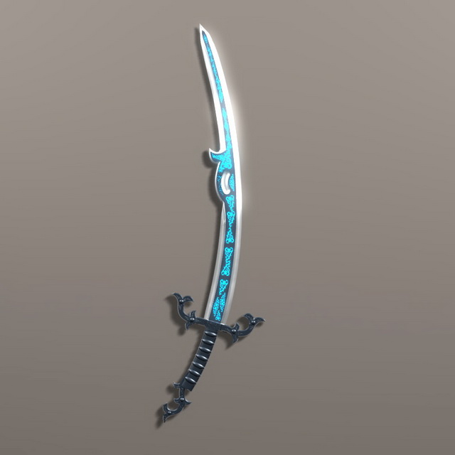 Blue bladed sword 3d rendering
