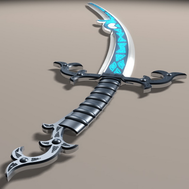 Blue bladed sword 3d rendering