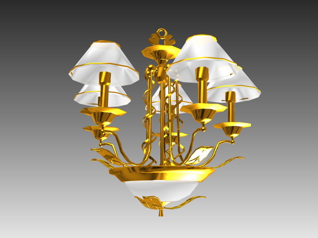 Polished brass chandelier 3d rendering