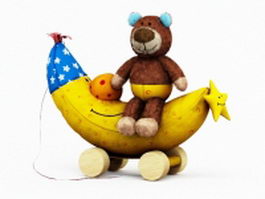 Plush bear and banana 3d preview