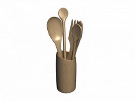 Wood kitchen utensils 3d model preview