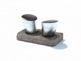 Stainless steel spice jars set 3d model preview