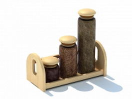 Wooden spice jars with tray 3d model preview