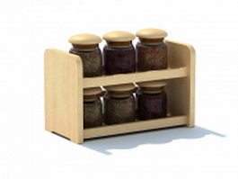 6 Jar wooden spice rack shelf 3d model preview