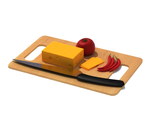 Wooden chopping board with foods 3d rendering