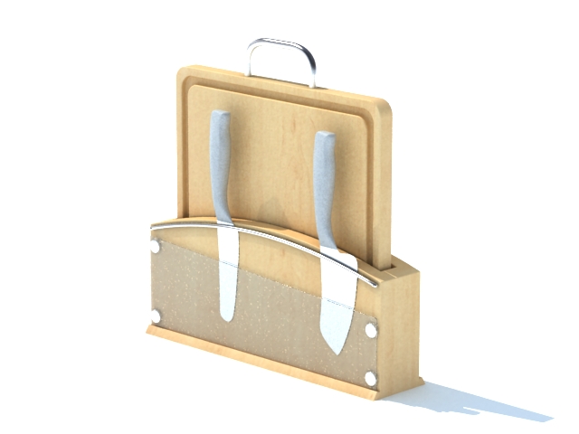 Cutting board and knife holder 3d rendering