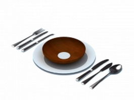 Cutlery sets with dish 3d model preview
