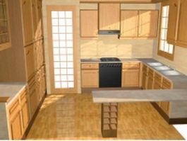Domestic kitchen design 3d model preview