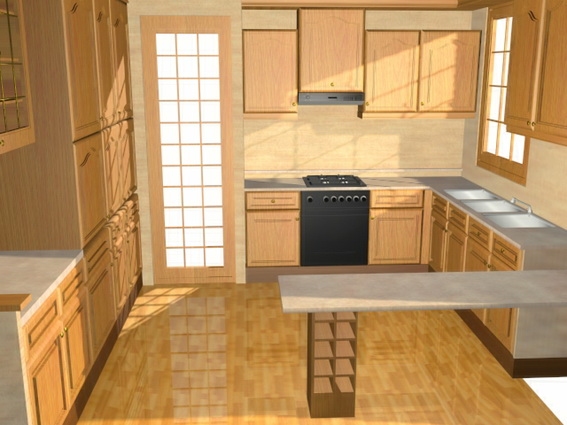 Domestic kitchen design 3d rendering