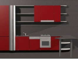 Red kitchen cabinets 3d model preview