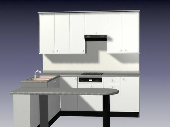 Small U-shaped kitchen 3d rendering