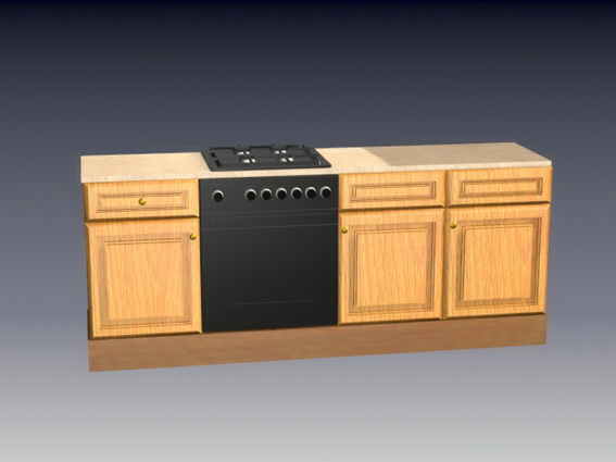 Kitchen cabinet with stove 3d rendering