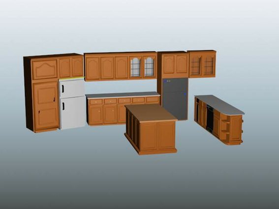 Kitchen cabinet set 3d rendering