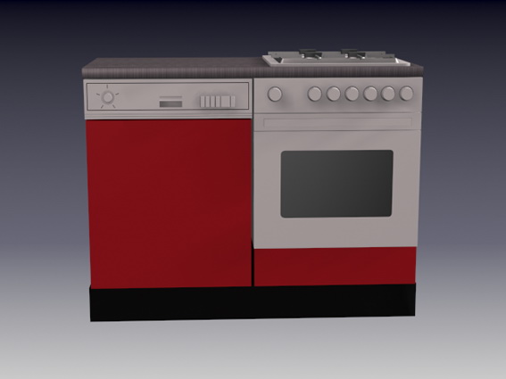 Built in stoves kitchen counter 3d rendering