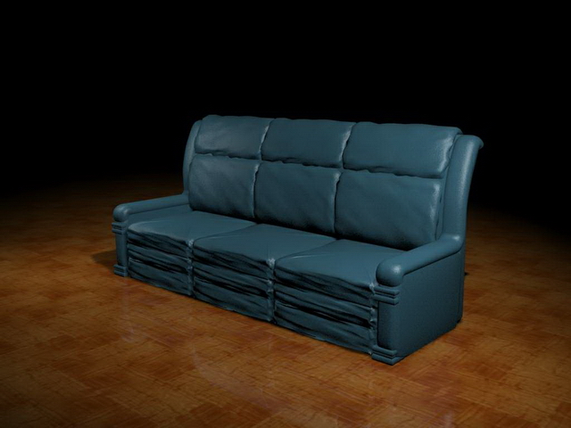 Blue cushion couch 3d rendering