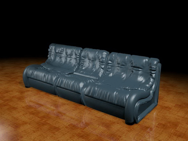 Blue leather couch 3d rendering