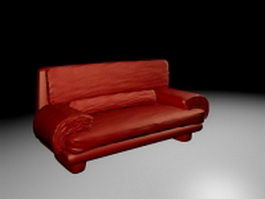 Red leather couch 3d model preview