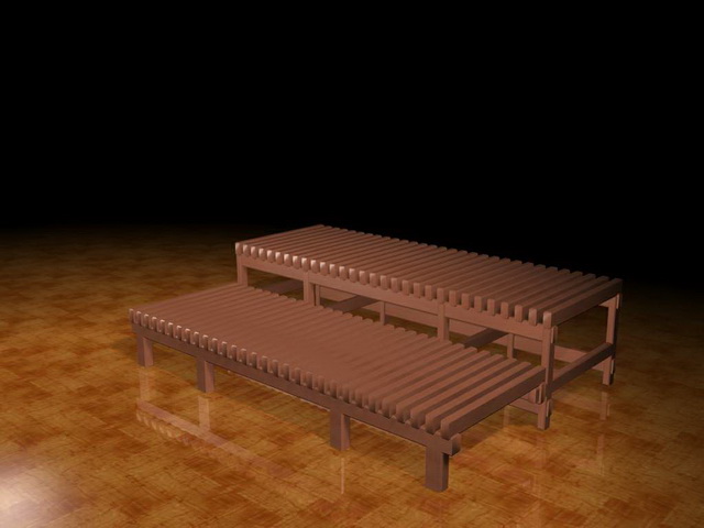 Wood patio bench 3d rendering