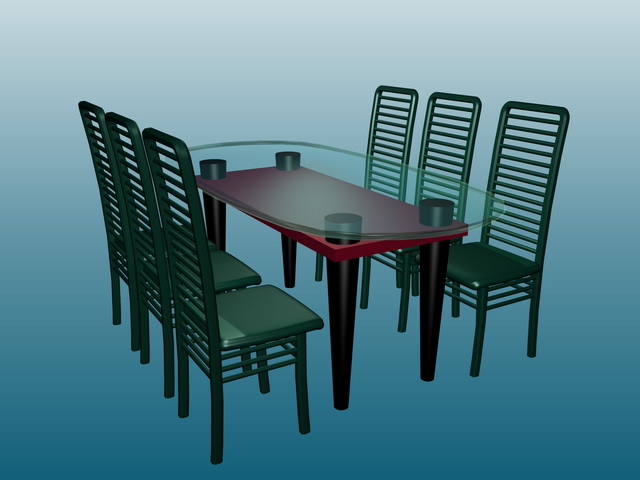 Glass dining table sets 3d rendering