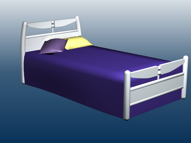 White wooden single bed 3d rendering