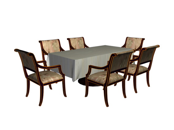 6 Person dining room set 3d rendering
