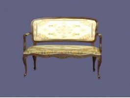 Antique settee bench 3d model preview