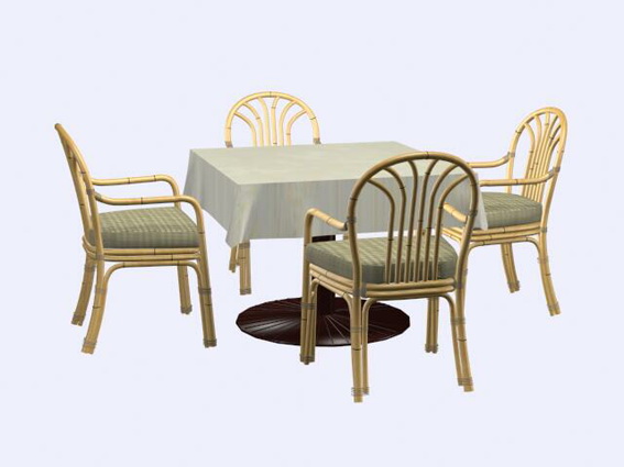 Bamboo dining sets 3d rendering
