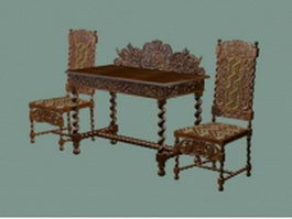 Antique Chinese reception table and chairs 3d preview