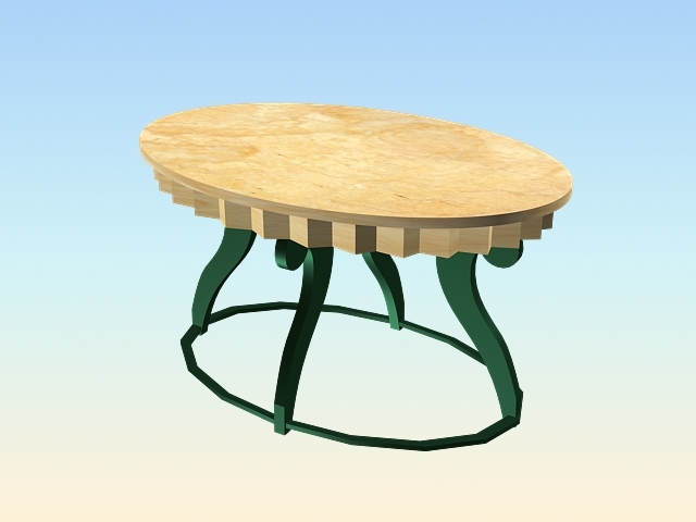 Oval wood dining table 3d rendering