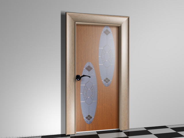 Flat panel door with glass 3d rendering