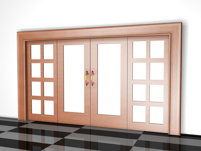 Wooden room dividers with doors 3d rendering
