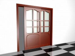 Wooden sliding door with glass 3d model preview