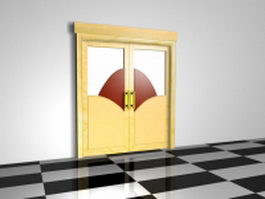 Double doors with glass 3d model preview
