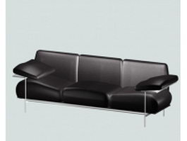 Black leather sofa with arm rest 3d model preview