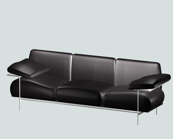 Black leather sofa with arm rest 3d rendering