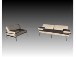 White leather sofa set 3d model preview