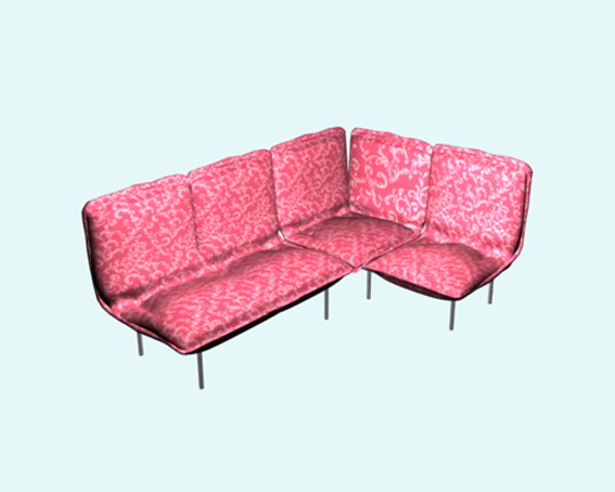 Floral fabric corner sofa 3d rendering