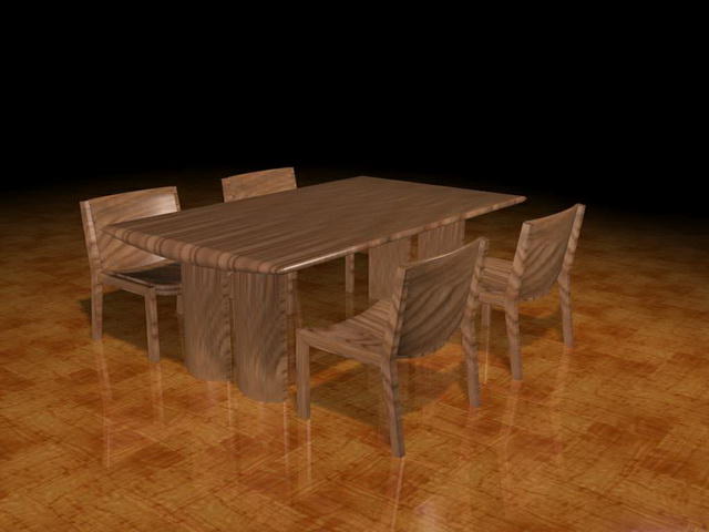 Rustic wood dining set 3d rendering