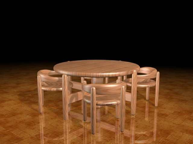 Round wood dining sets 3d rendering