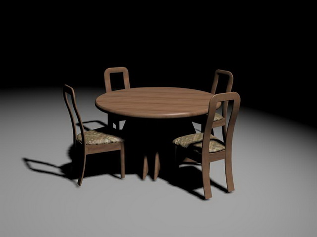 Round dining table and chairs 3d rendering