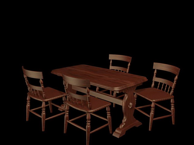 Retro wood dinette sets 3d rendering