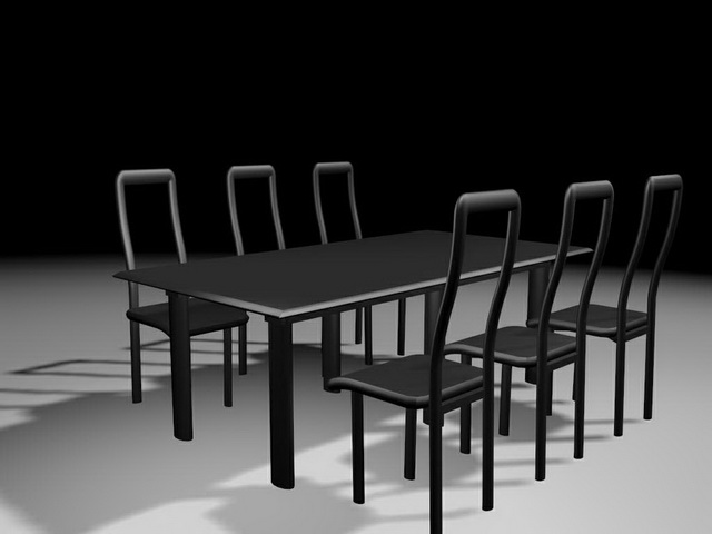 Black wood dining room sets 3d rendering