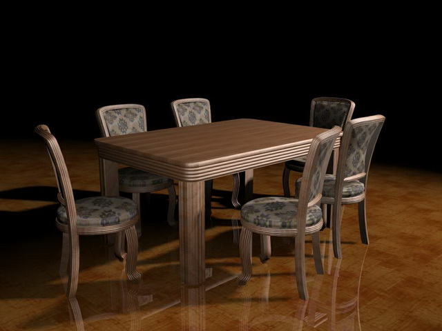 7 Piece dining room set 3d rendering