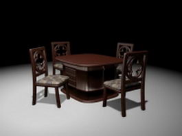 Retro wood dining set 3d model preview
