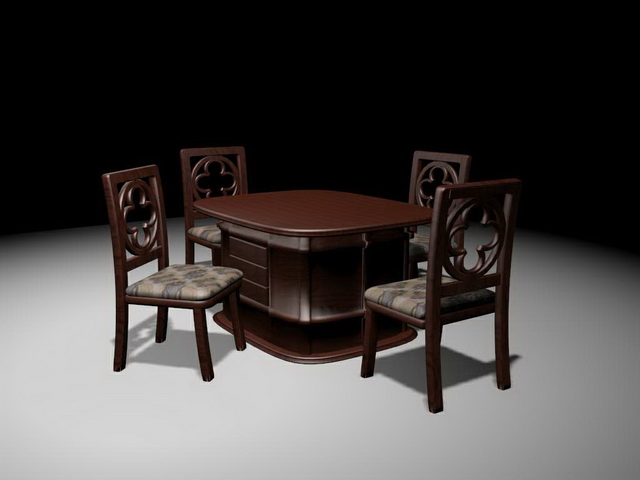 Retro wood dining set 3d rendering