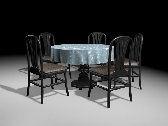 Black wood round dining sets 3d rendering